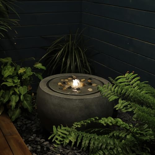 Tankana Garden Water Fountain Outdoor Water Feature Indoor With Lights & Pump And Pebbles,Round Flow Fountain Concrete Effect For Patio Deck Pond Yard Home Decor thumb #2