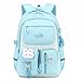 Amythe Schultasche Mädchen Kinderrucksack, Leichter Schulrucksack für Mädchen aus Nylon, Modischer Ranzen School Bag mit Trolley-Schlaufe für Reisen, 8-14 Jahre, Blau