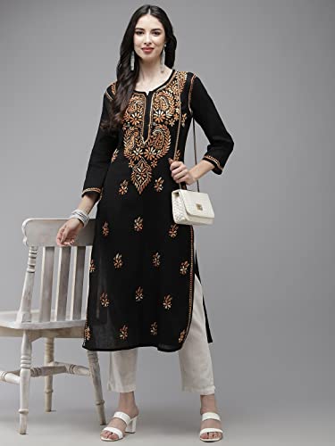 Image of Ada Hand Embroidered Lucknowi Chikankari Cotton Kurta Kurti for Women A411191