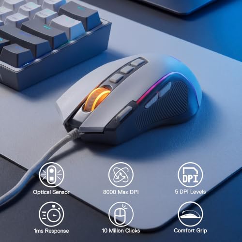 Image of Redragon CB201 Gaming Keyboard & Mouse Combo, 61 Keys K617 Wired RGB Gaming Keyboard and 8000 DPI Wired M612 Gaming Mouse Bundle, White