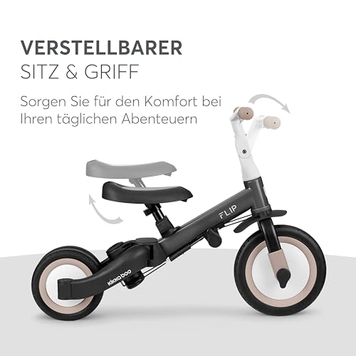 KikkaBoo FLIP 5-in-1 Dreirad Laufrad, Kinderrad ab 1 bis 5 Jahren mit Schubstange, Umwandelbares Kinderdreirad zum Laufrad mit oder ohne Pedale, verstellbar und umbaubar, Schwarz – Bild 3
