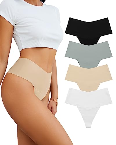 SHARICCA Hohe Taille String Tanga Damen No Show Slips 4er Pack (Mehrfarbig-06, XL)