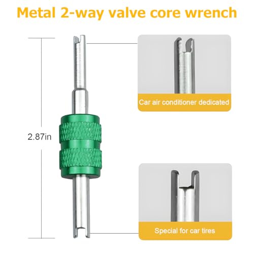 Image of Osilly 3PCS Car Tire Valve Stem Tools, Single Dual Head Vehicle A /C Valve Core Remover Puller, 4 Way Auto Air Conditioning Line Repair Tyre Wrench Tool, Universal for Bicycle RV Truck (Green)