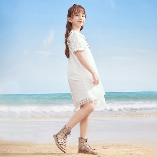 Balabala Girls Sandals Gladiator Fisherman Ankle Strap Flat Sandals with Side Zipper Closure, Casual Beach Sandals for Daily Wear and Summer2