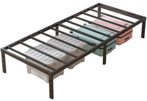 Hobinche 14 Inch Metal Twin Bed Frame No Box Spring Needed - Easy Assembly Heavy Duty Noise Free Narrow Bedframes - Single Black Basic Anti Squeak Steel Slats Platform With Storage #TOP6