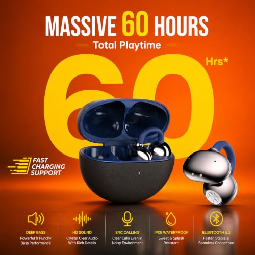 Image of Wireless Open Ear Buds with 60H Battery, 12mm Custom Drivers, Spatial Audio, Premium Leather Dual Form Design, Low Latency, Quad Mic ENC, Ambient Awareness, IPX5 - Black (Black)