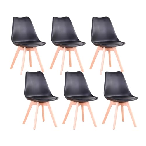 Ttatc Pack De 6 Sillas De Comedor Con Patas De Madera Maciza De Haya, Sillas De Cocina De Diseño Nórdico Sillas De Oficina De Madera Con Asiento Acolchado, Negro Ttatc Pack De 6 Sillas De Comedor Con Patas De Madera Maciza De Haya, Sillas De Cocina De Diseño Nórdico Sillas De Oficina De Madera Con Asiento Acolchado, Negro