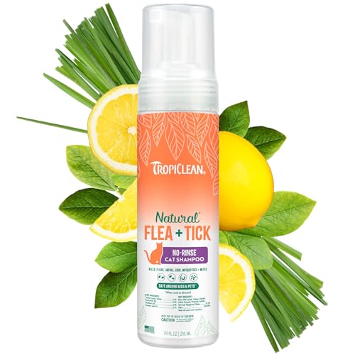 TropiClean Flea and Tick Waterless Shampoo Treatment for Cats Powerful & Natural Defense Flea and Tick Prevention for Cats Made in USA 7.4oz