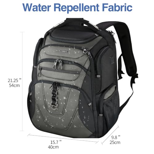 Image of KROSER TSA Friendly Travel Laptop Backpack 18.4 inch XXXL Gaming Backpack Water-Repellent College Daypack Business Backpack with RFID Pockets & USB Port for Men /Women-Black /Army Green