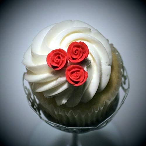 Set of 40 Mini Royal Icing Roses - Edible Cupcake Toppers - Petite Decorations (Red)