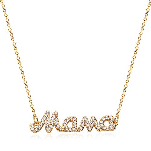 Gold Dainty Mom Necklace,14K Gold Plated Cute Tiny Mama Personalized Name Charm Necklace Delicate Word Cubic Zirconia Mom Chain Jewelry Gift for Mother's Day,Mother's Birthday