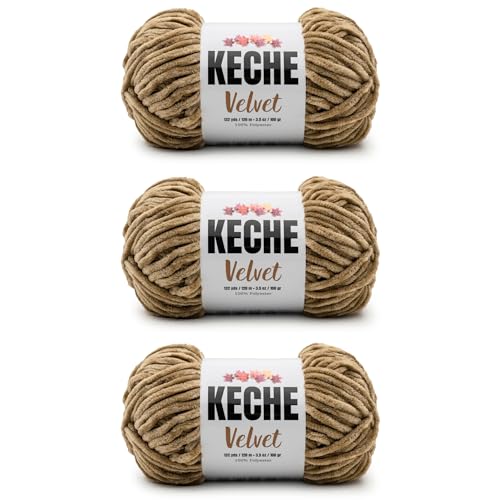 Image of Keche Velvet Yarn for Crocheting, Soft Chenille Bulky Baby Blanket Amigurumi Yarn 100 gr (132 yds) 3 Skeins - Light Taupe