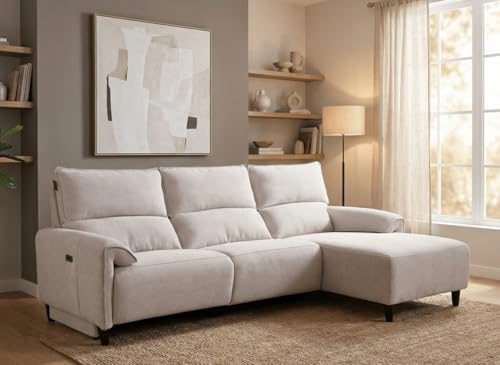 DecoInParis Canapé d’Angle Relax électrique en Tissu Beige LUDMILA - Angle Droit
