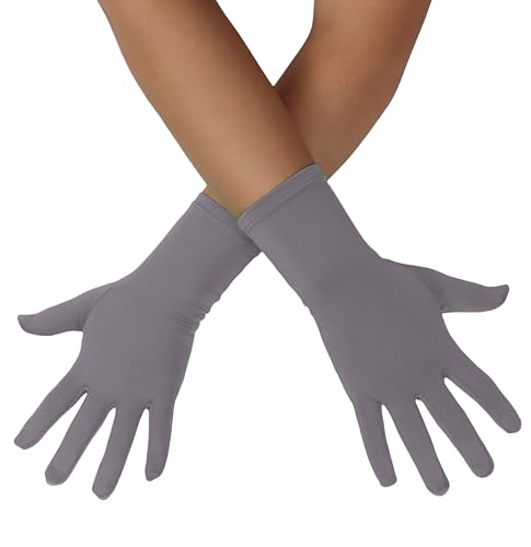 ATHX Mens and Womens Gloves Costume Accessories Wrist Length Spandex Stretch Halloween Cosplay Party Wedding Prom Gloves (Grey Free Size)