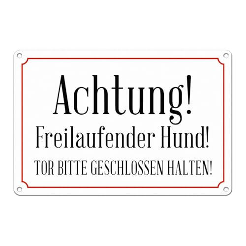 Goodvia Schild für tor Achtung Hund Lustig, Hundeschilder Warnung 30x20cm Metall mit Löchern zur Anbringung an Zäunen, Mauern Weiß x1 Stück
