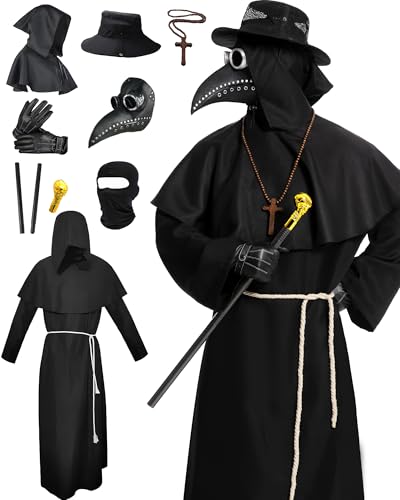 Fooecor Plague Doctor Costume, Adults Plague Doctor Mask Halloween Costume for Women Men Dress-Up Cosplay Party