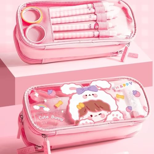 Image of Storio Pencil Box Pouch for School Kids Girls & Boys Aesthetic | Cute Stationary Compass Box Case Organiser Purple /Pink (Color as per Availability)