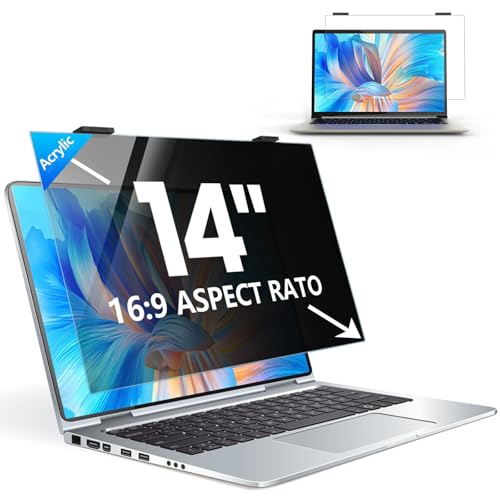 Image of Laptop Privacy Screen 14 inch, 9H Hanging Privacy Screen for Laptop for 16:9, Acrylic HD Eye Protection Anti Glare Blue Light Laptop Screen Privacy Filter