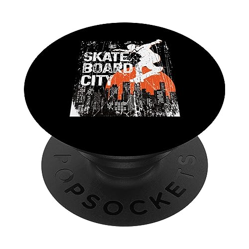 Skateboard City, s Retro Grunge s Skate Boarder's PopSockets Swappable PopGrip, Black