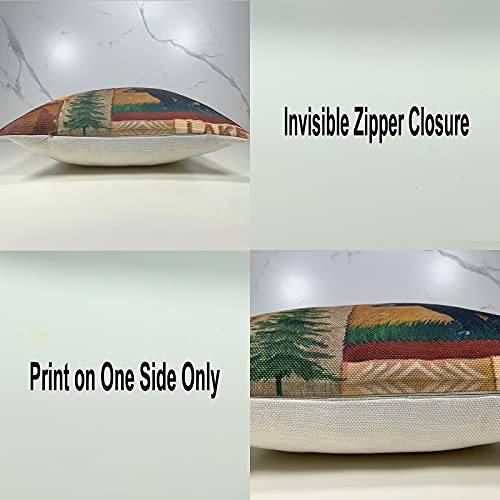 Deco4Urlife Set Of 2 Square Throw Pillow Covers 18X18 Inch, Home Decorative Cotton Linen Pillowcases Cushion Covers For Couch Bed Sofa Living Room Porch Patio Decor - Rustic Lodge Bear Moose Deer #TOP1