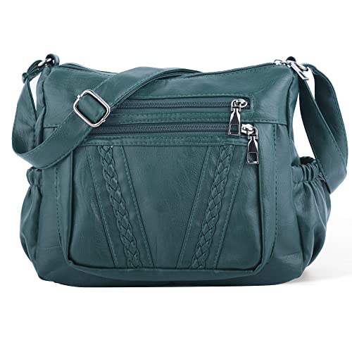 ELDA Crossbody Bags For Women Pocketbooks Soft PU Leather Purses and Handbags Multi Pocket Shoulder Bag (Dark Green-1), gris oscuro, M