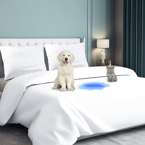 Peryiter 3 Pcs Waterproof White Duvet Protector Cover Cotton Soft Hotel Duvet Cover Set 1 White Duvet Cover with Zipper Closure Ties 2 Pillow Shams for Kid Pet, Comforter Not Included (King Size)