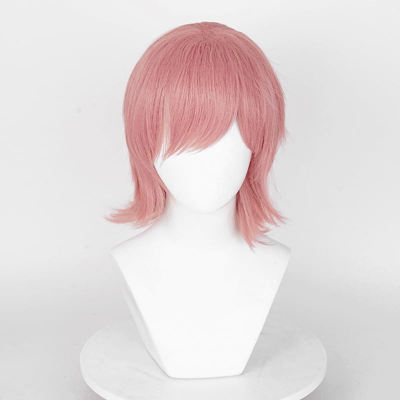 Max Beauty Unisex Short Pink Cosplay Wigs With Bangs+ Free Cap, Man Woman Fluffy Heat Resistant Wig Hair for Daily Party Halloween