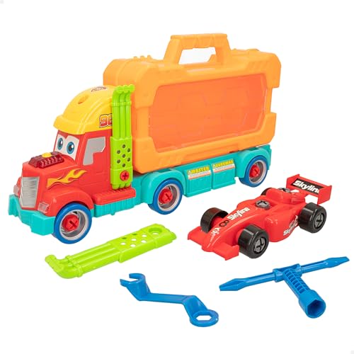 Colorbaby Camión portavehículos Desmontable luz y Sonido, 2 en 1, Pilas Incluidas, Juego construcción Coche, Transportador de Coches, Portacoches Juguete, Juguete para niños 3 años, 47418