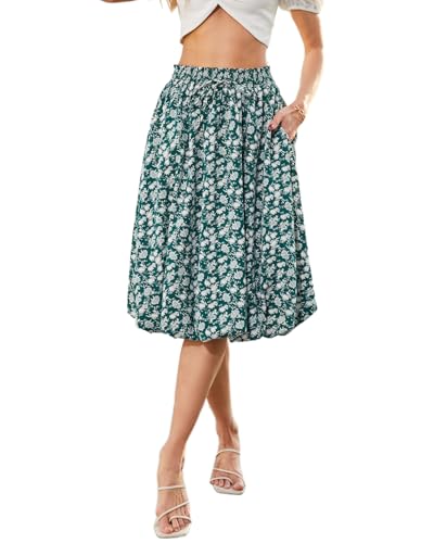 Elegant mid Length Skirt Elastic Waist Floral Bohemian Design for Women Summer Versatile Little Fresh Pompon Bouffant Skirts