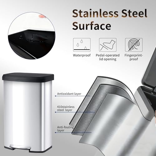 Papelera de acero inoxidable 80L con pedal y tapa suave miniatura 3