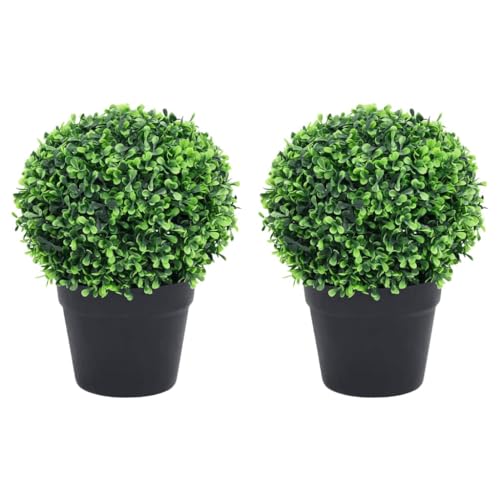 vidaXL 2X Plantes de Buis Artificiel avec Pots Boule Fausse Plante Réaliste Décor Floral Décoration d'Extérieur Jardin Salon Vert 32 cm