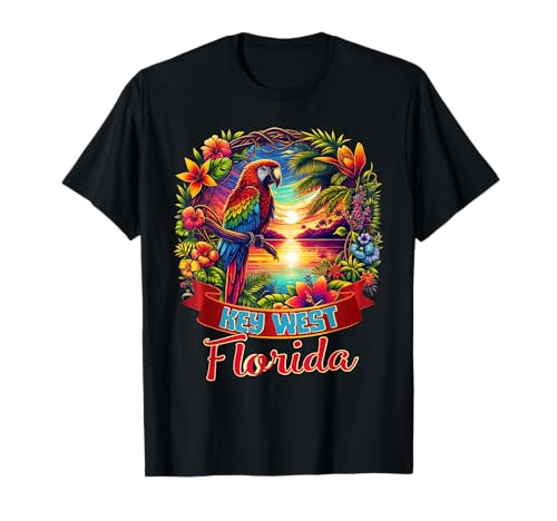 Key West Florida Camisa loro playa tropical flor de hibisco Camiseta