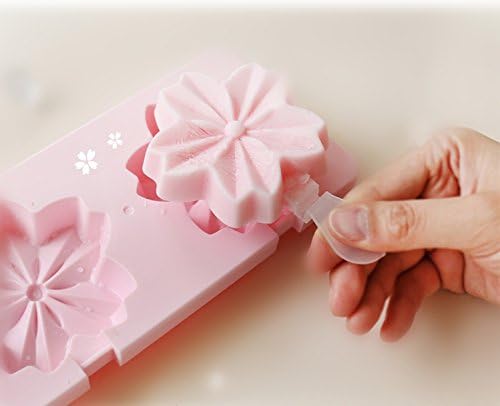 Silicone Ice Pop Molds with Lid,Reusable 2 Cavities Cute DIY Popsicle Maker ,Frozen Ice Cream Molds,sakura popsicle