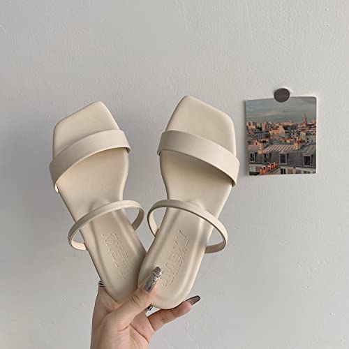 Women's new summer version of square head one-word cool slippers women's flat-bottomed outer2