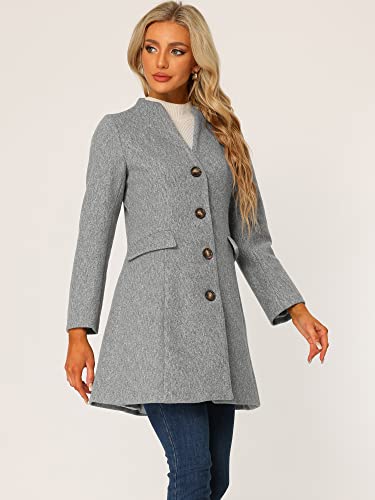 Allegra K Women's Winter Overcoat Pea Coat Elegant V Neck Single Breasted Coat Outerwear3