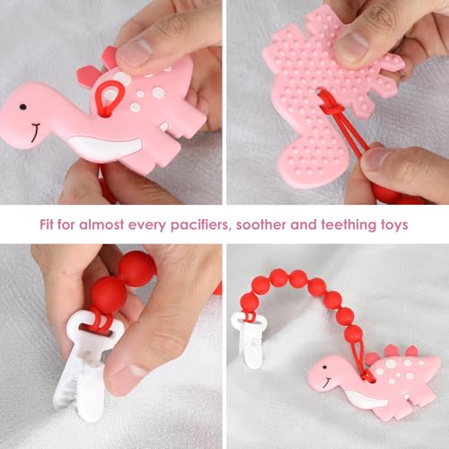Image of 6-Pack Silicone Pacifier Clips for Babies, Safe Teething Beads, Rust-Free Holders, Baby Boy and Girl Essentials, Newborn Must-Have Accessories, BPA-Free (Pink)