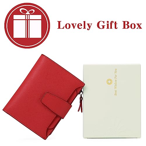Image of GOIACII RFID Secure Wallet for Women Small Card Holder Leather Red | Trifold Billfold, Cross Grain Leather, Compact Size, 4 ID Windows, 12 Card Slots, 1 Zipper Coin Pocket, Minimalist