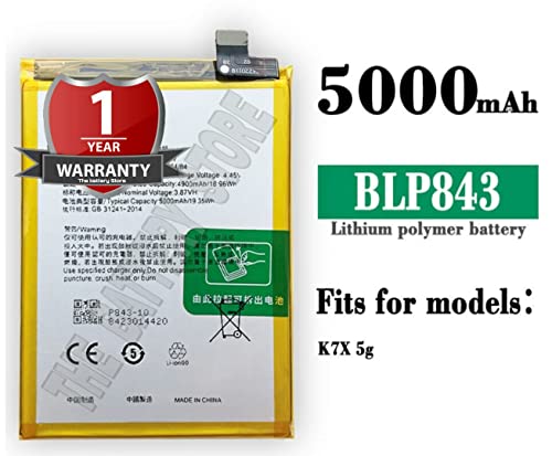 Image of THE BATTERY STORE Orignal Battery for Oppo K7x 5G Model BLP843 Battery with 1 Year warrenty and high capicity Battery Backup(for BLP843)