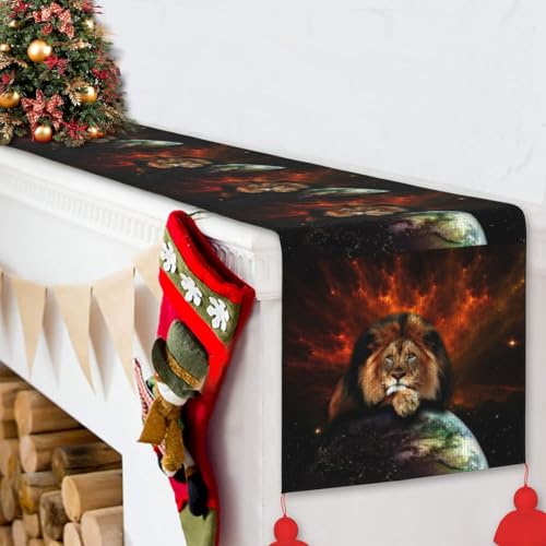 Chemin de table Noël de qualité avec pompon motif lion