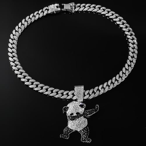 Cuban Pendant Necklace, Miami Ice Out Chain Necklace, Animal Pendant Hip-Hop Jewelry for Men Women, 20inch4