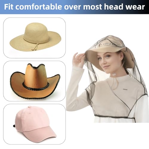 Novellus Mosquito Head Net Mesh para actividades al aire libre, cubierta transpirable de cara y cuello con cordón ajustable, protección ligera contra insectos para senderismo, camping y pesca, se adapta a la mayoría de los tamaños de sombreros (Negro) miniatura 5