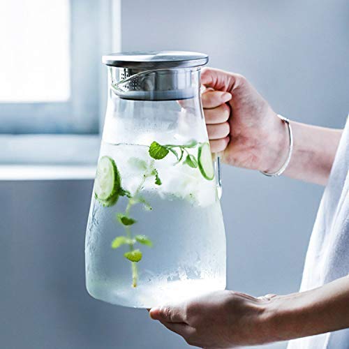My way Glass jug with lid Water jug hot &Cold Water and Juice, Wine, Coffee, Milk, 1.8 Liter Glass jug (1) Pieces 1
