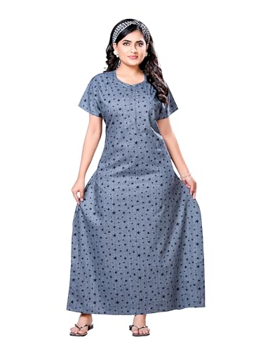 Image of PNAEONG Women's Printed Cotton Nighty, Gown Maxi - Free Size Grey