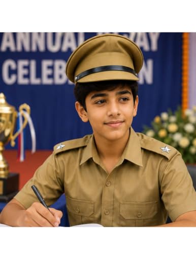 Image of BookMyCostume Police Inspector Commissioner Khakhi Cap for Boys and Men 6-14 Years Brown