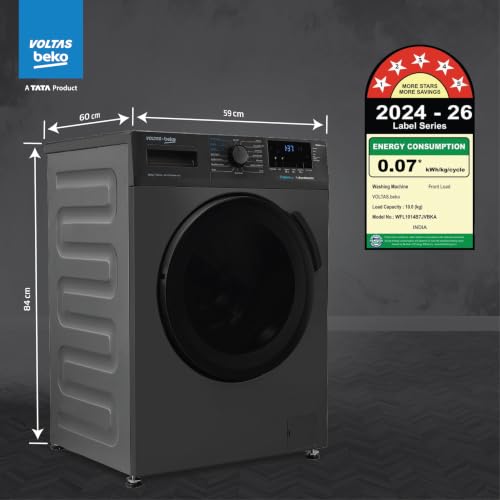 Image of Voltas Beko, A Tata Product 10 Kg 5 Star Inverter Quick wash Fully-Automatic Front Loading Washing Machine (WFL1014B7JVBKA / AXV, Anthracite, In buit Heater /Hygiene steam)