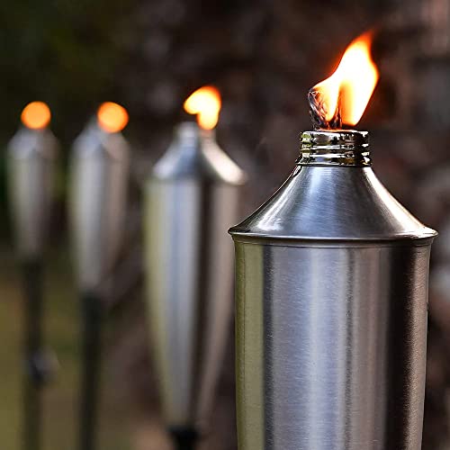 Garden Torch Set of 4 Garden Backyard Landscape Lanterns - 60 Inch Citronella Patio Metal Torch (Satin Silver) by Deco Window - Image 4