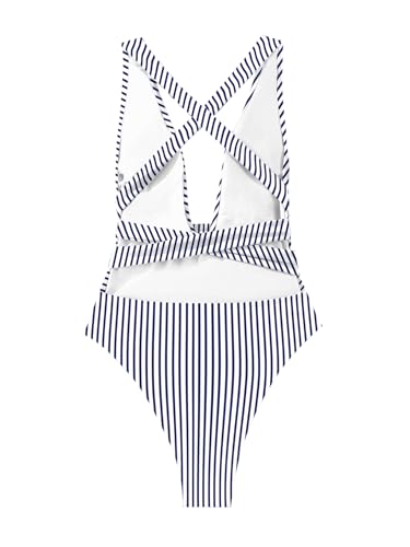 Image of Lilosy Sexy Tie Criss Cross Plunge One Piece Thong Swimsuit High Cut Brazilian Bathing Suit