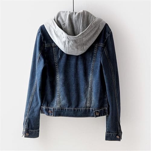 Women's Casual Long Sleeve Slim Hoodie Denim Jacket, Button Down Removable Hoodie Jean Jacket2