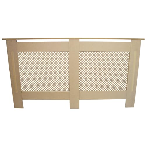 Cache Radiateur en MDF Naturel Motif Grillagé 151,5 cm L x 82 cm H x 18,8 cm P Décoration Intérieur [Kit de Fixations INCLUS]