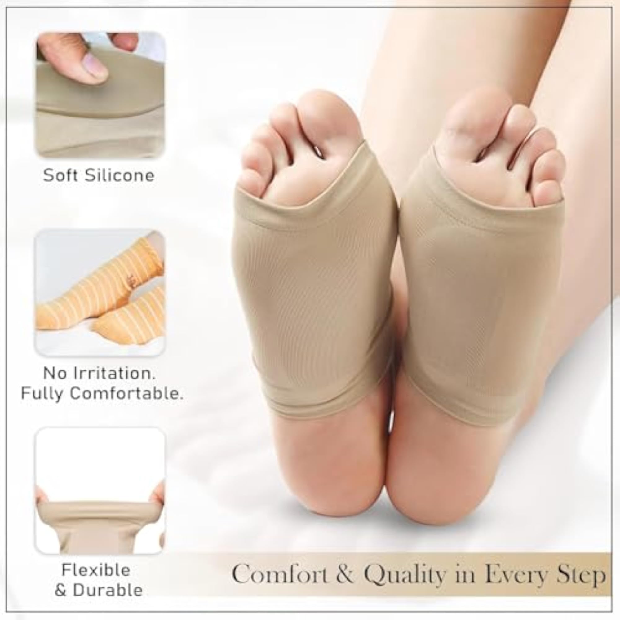 Beige Silicone Gel Foot Arch Support Socks